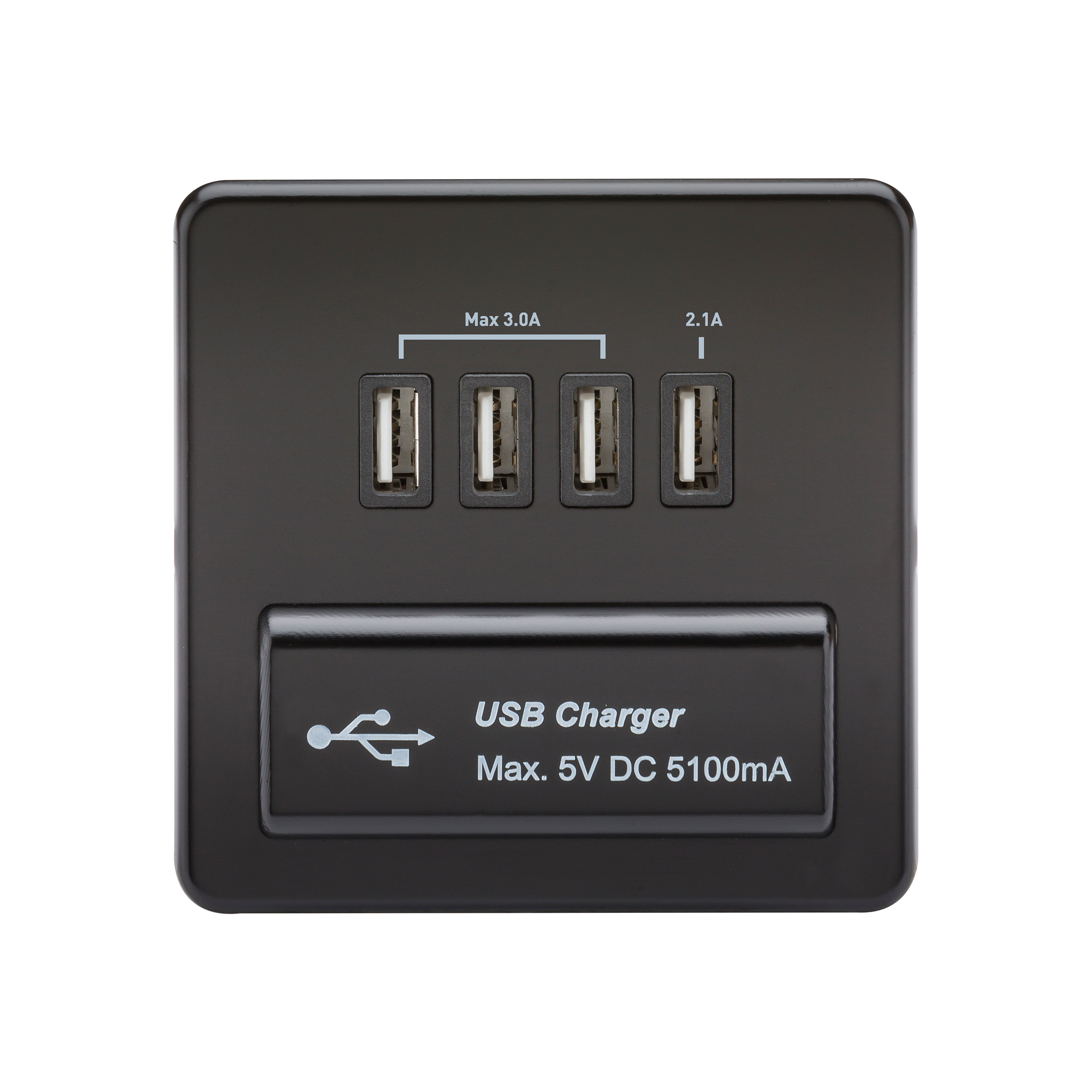 Ohne Schrauben Quad USB Ladegerät Ausgang (5.1A) - Matt Schwarz mit Einsatz - Afbeelding 1 van 1